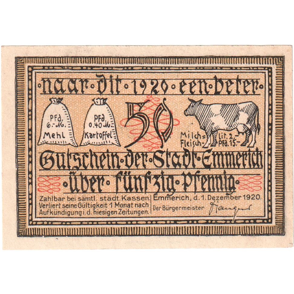 Germany, Emmerich Stadt, 50 Pfennig, 1920-12-01, UNC