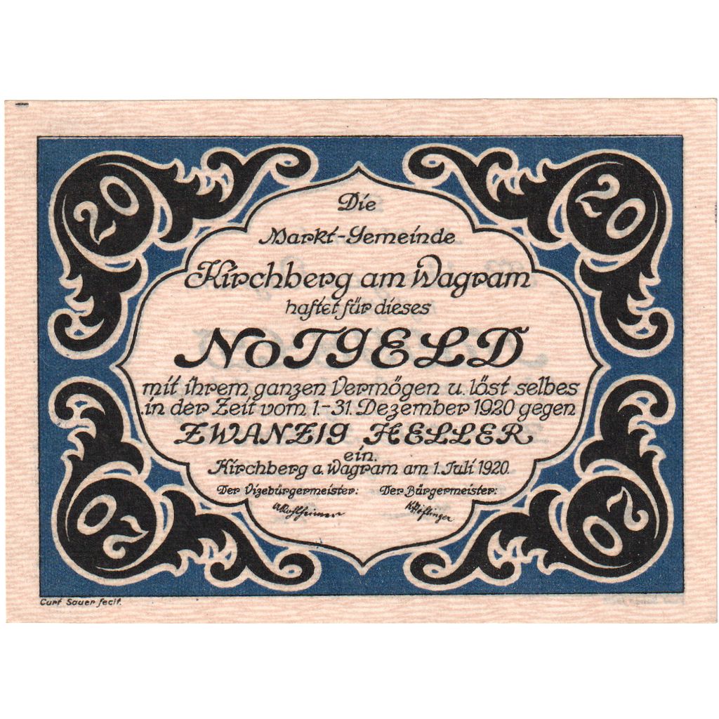 Austria, Kirchberg am Wagram N.Ö. Marktgemeinde, 20 Heller, 1920-12-31, UNC