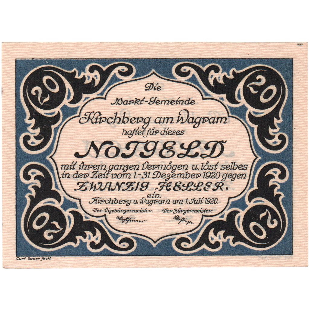 Austria, Kirchberg am Wagram N.Ö. Marktgemeinde, 20 Heller, 1920-12-31, UNC