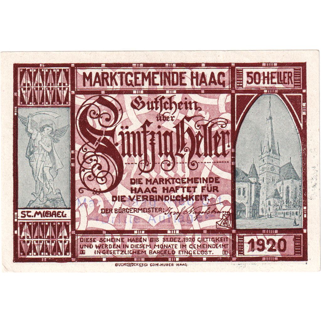 Austria, Haag-Marktgemeinde N.Ö. Marktgemeinde, 50 Heller, 1920-12-31, UNC(63)