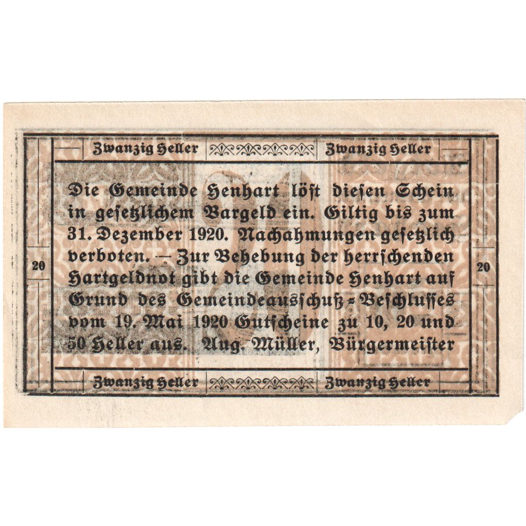 Austria, Henhart O.Ö. Gemeinde, 20 Heller, 1920-12-31, UNC