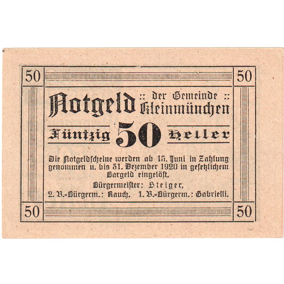 Austria, Kleinmünchen O.Ö. Gemeinde, 20 Heller, 1920-12-31, UNC