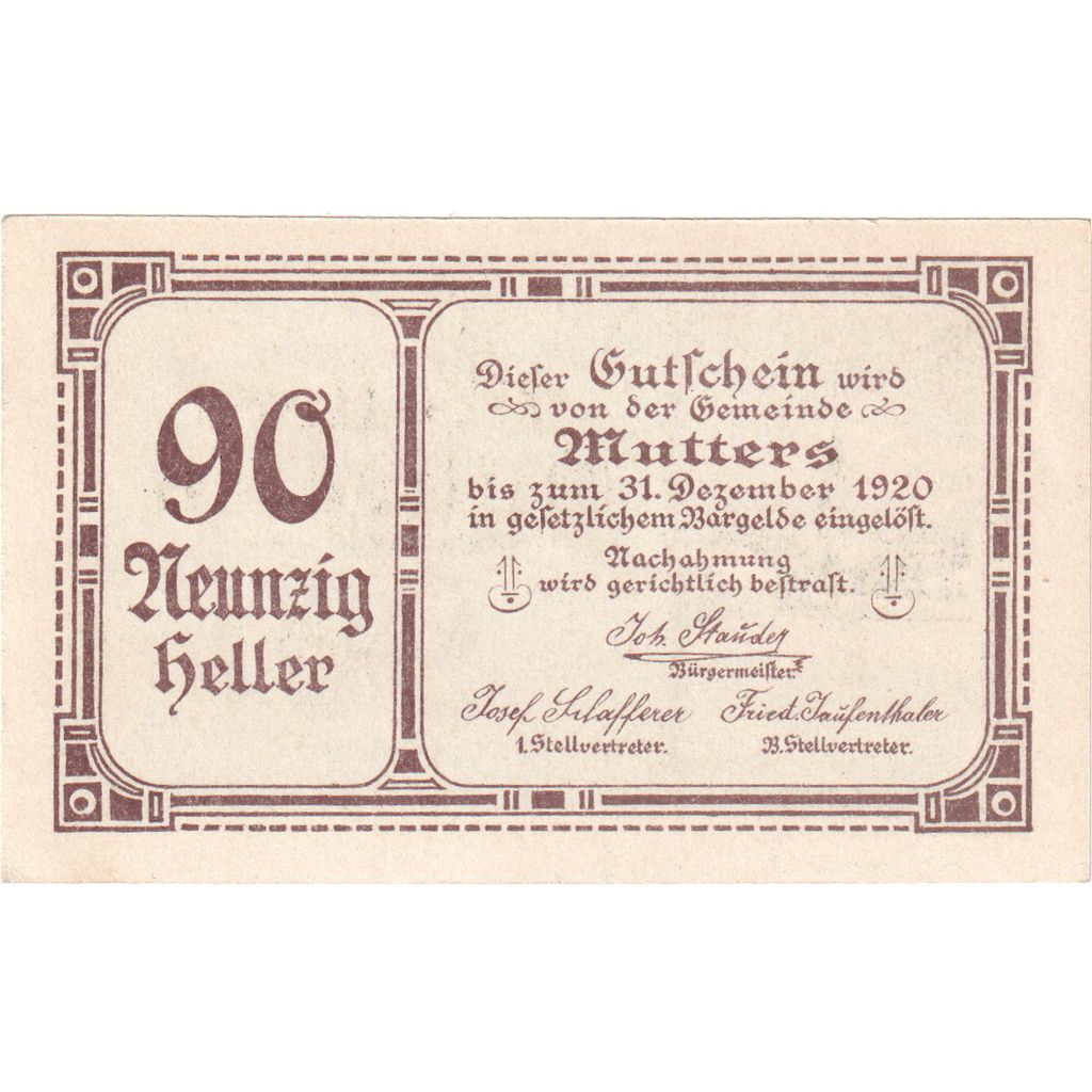 Austria, Mutters, 90 Heller, 1920-12-31, UNC(63)