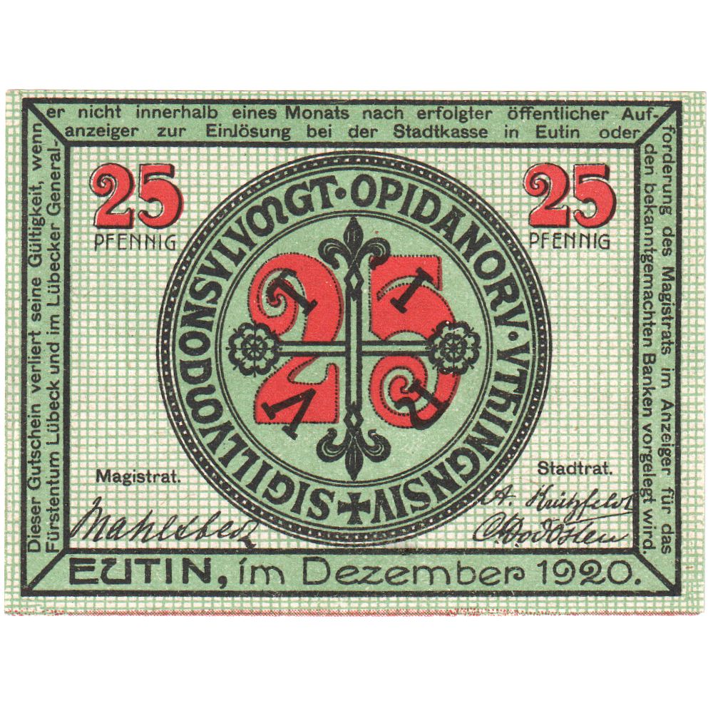 Germany, Eutin Stadt, 25 Pfennig, UNC(63)