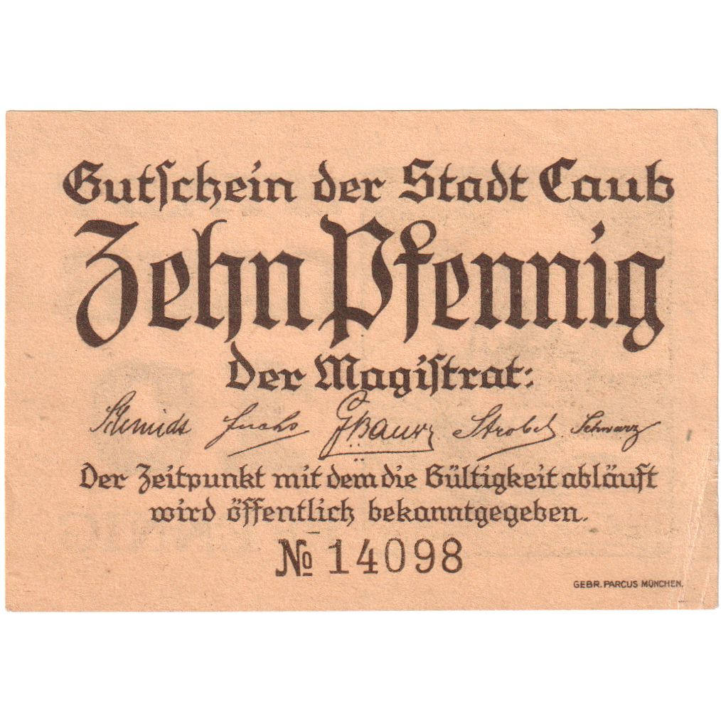 Germany, Caub, 10 Pfennig, UNC