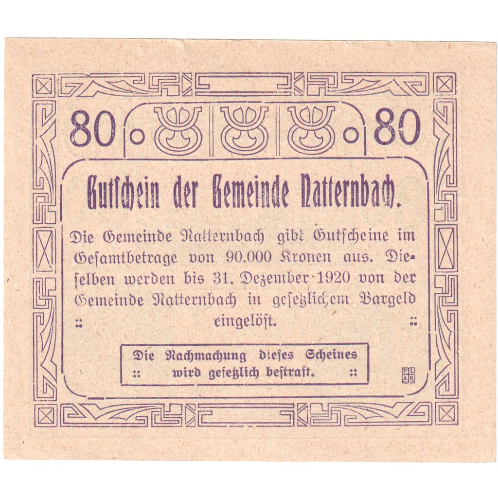 Austria, Natternbach, 80 Heller, 1920-12-31, UNC(63)