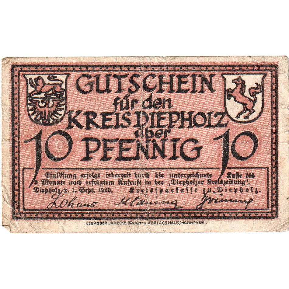 Germany, Diepholz, 10 Pfennig, 1920-09-01, AU(55-58)