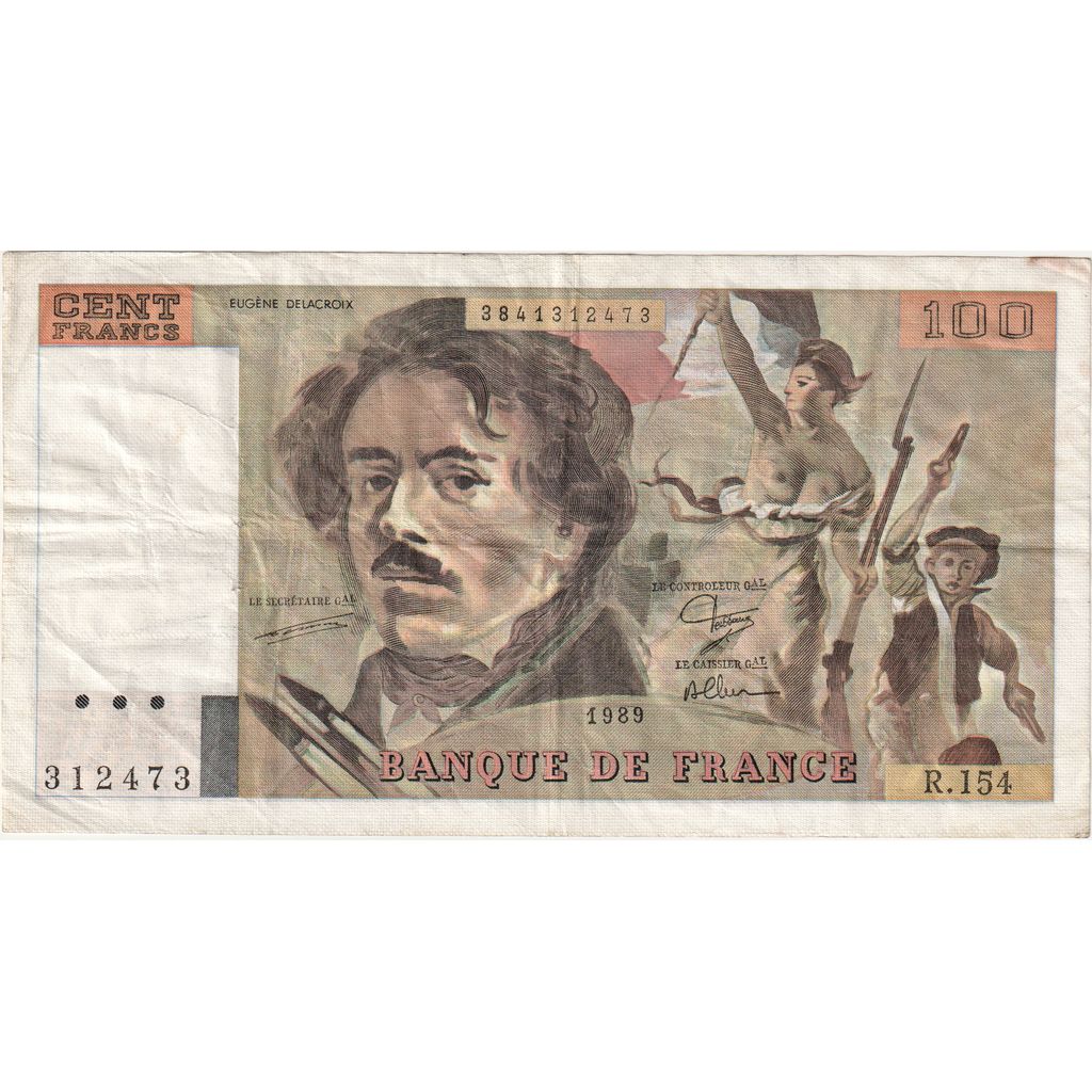 France, 100 Francs, Delacroix, R.154, VF(30-35)