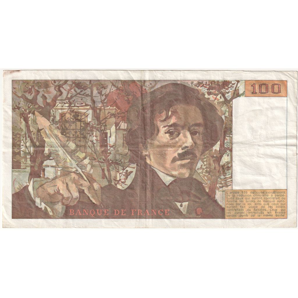 France, 100 Francs, Delacroix, R.154, VF(30-35)
