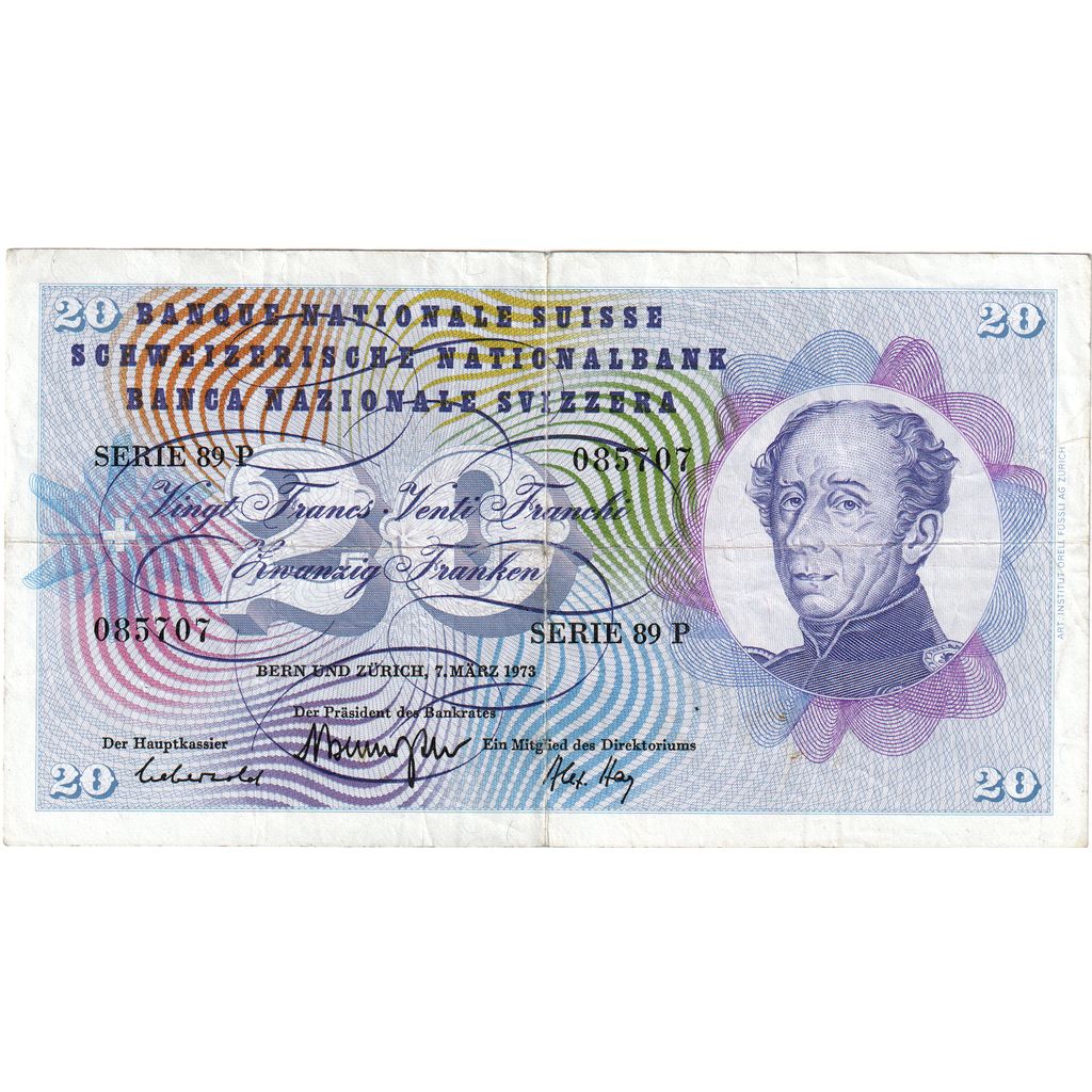 Banknote, Switzerland, 20 Franken, 1973, 1973-03-07, KM:46u, VF(30-35)