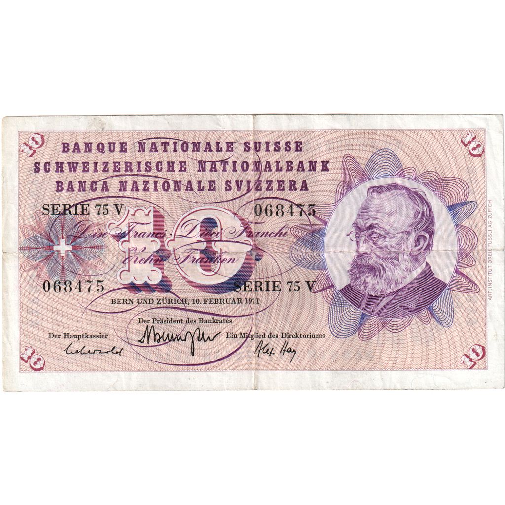 Banknote, Switzerland, 10 Franken, 1971-02-10, EF(40-45)
