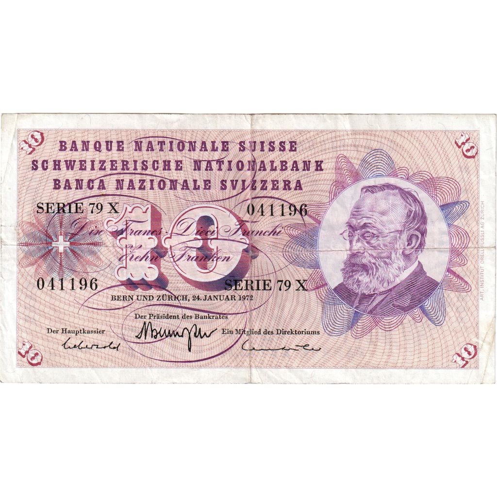 Zwitserland, 10 Franken, 1972-01-24, TTB