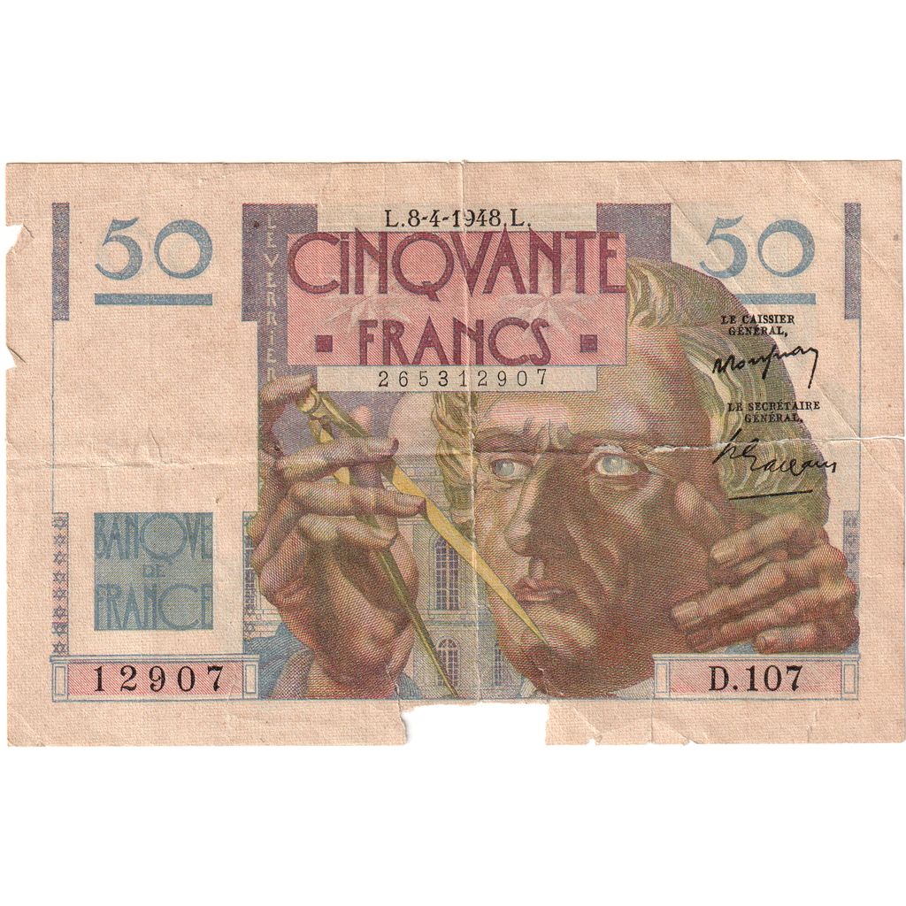 France, 50 Francs, Le Verrier, 1948-04-08, D.107, VF(20-25)