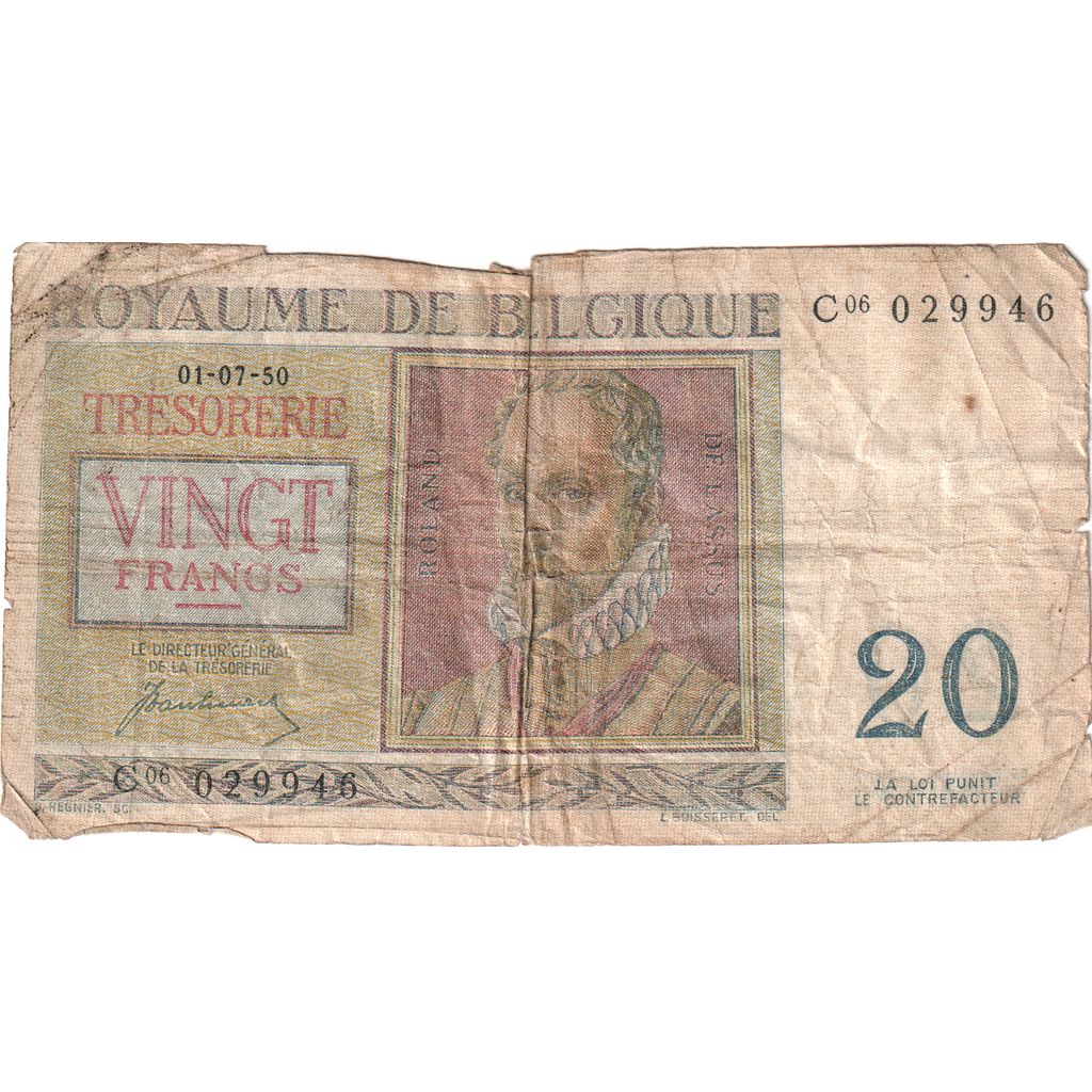 Belgium, 20 Francs, 1966-04-03, VG(8-10)