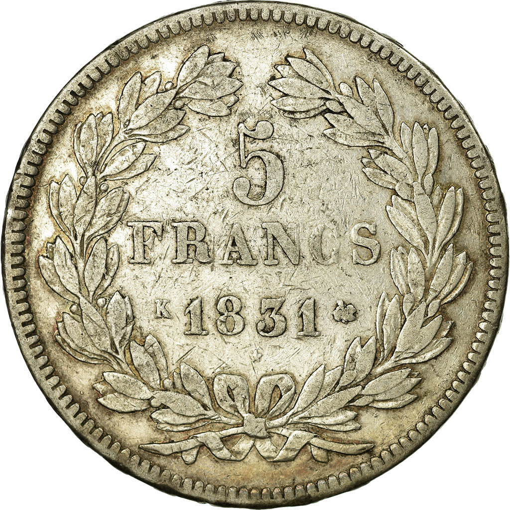 Coin, France, Louis-Philippe, 5 Francs, 1831, Bordeaux, EF, Silver