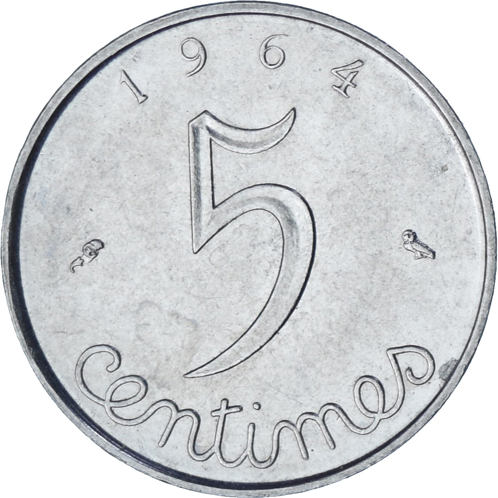 France, Épi, 5 Centimes, 1964, Paris, , Stainless Steel, KM:927