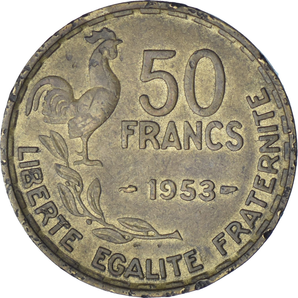 France, Guiraud, 50 Francs, 1953, Paris, , Aluminum-Bronze, KM:918.1