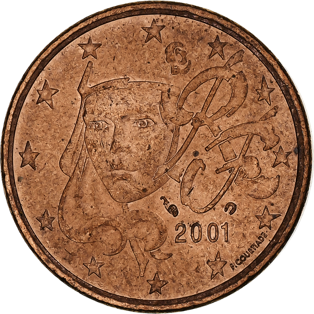 Frankreich, 5 Euro Cent, 2001, Paris, VZ+, Copper Plated Steel, KM:1284