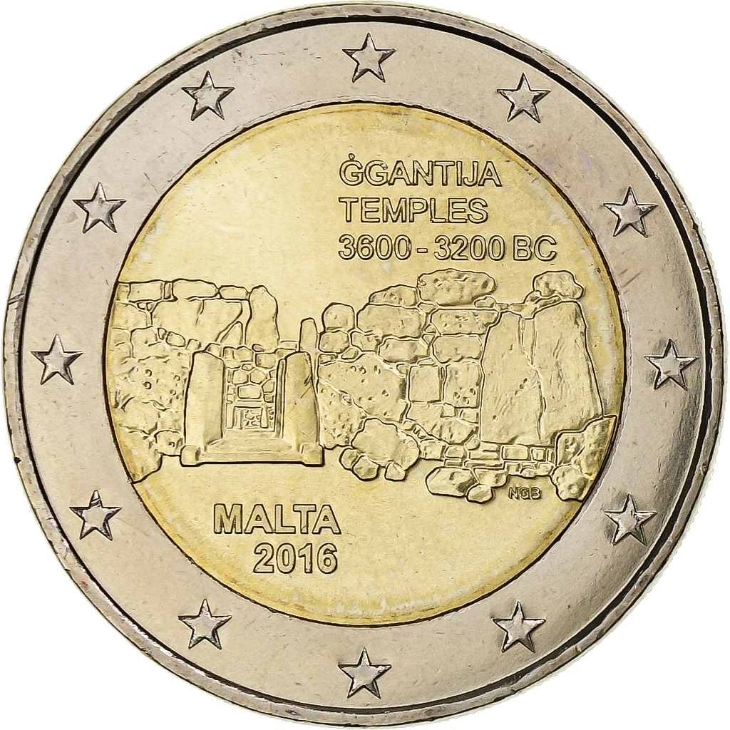 Malta, 2 Euro, Les temples de Ggantija, 2016, Paris, VZ+, Bi-Metallic