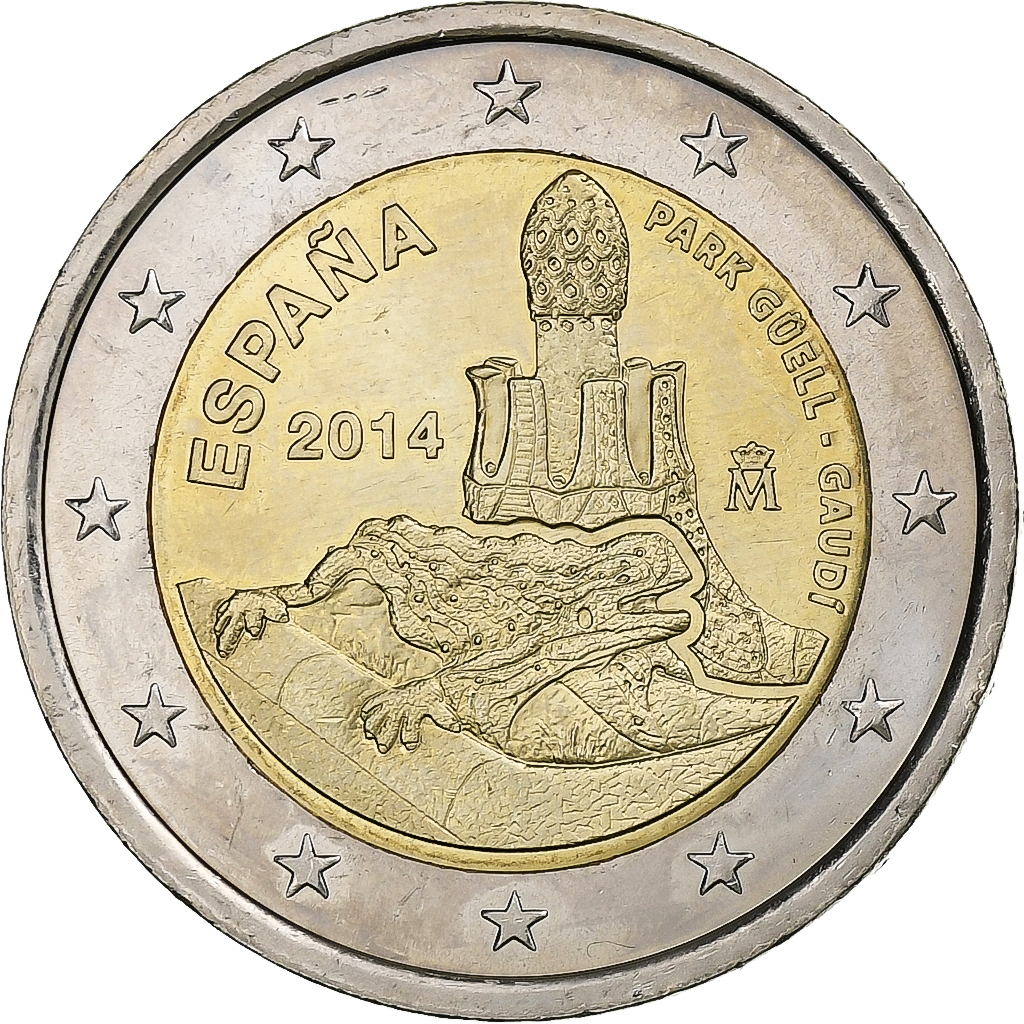 Spanien, 2 Euro, Parc Guell, 2014, Madrid, UNZ, Bi-Metallic