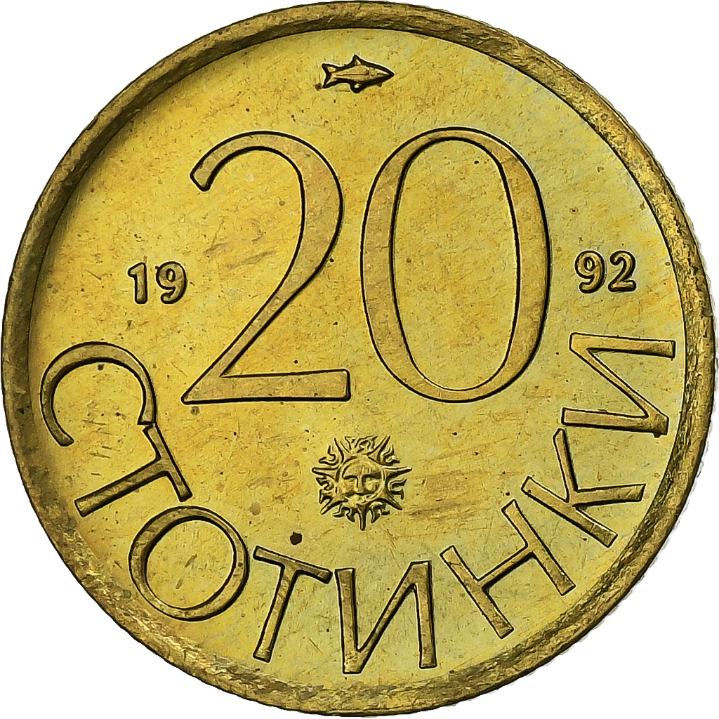 Bulgaria, 20 Stotinki, 1992, Nickel-brass, MS, KM:200