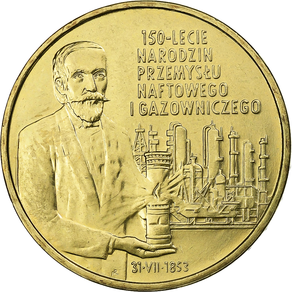 Poland, 2 Zlote, 2003, Petroleum and Gas Industry 150th Anniversary, laiton