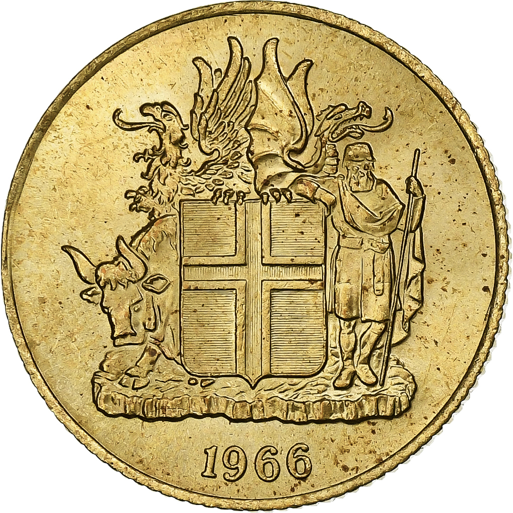 Iceland, Krona, 1966, Aluminum-Bronze, AU, KM:12