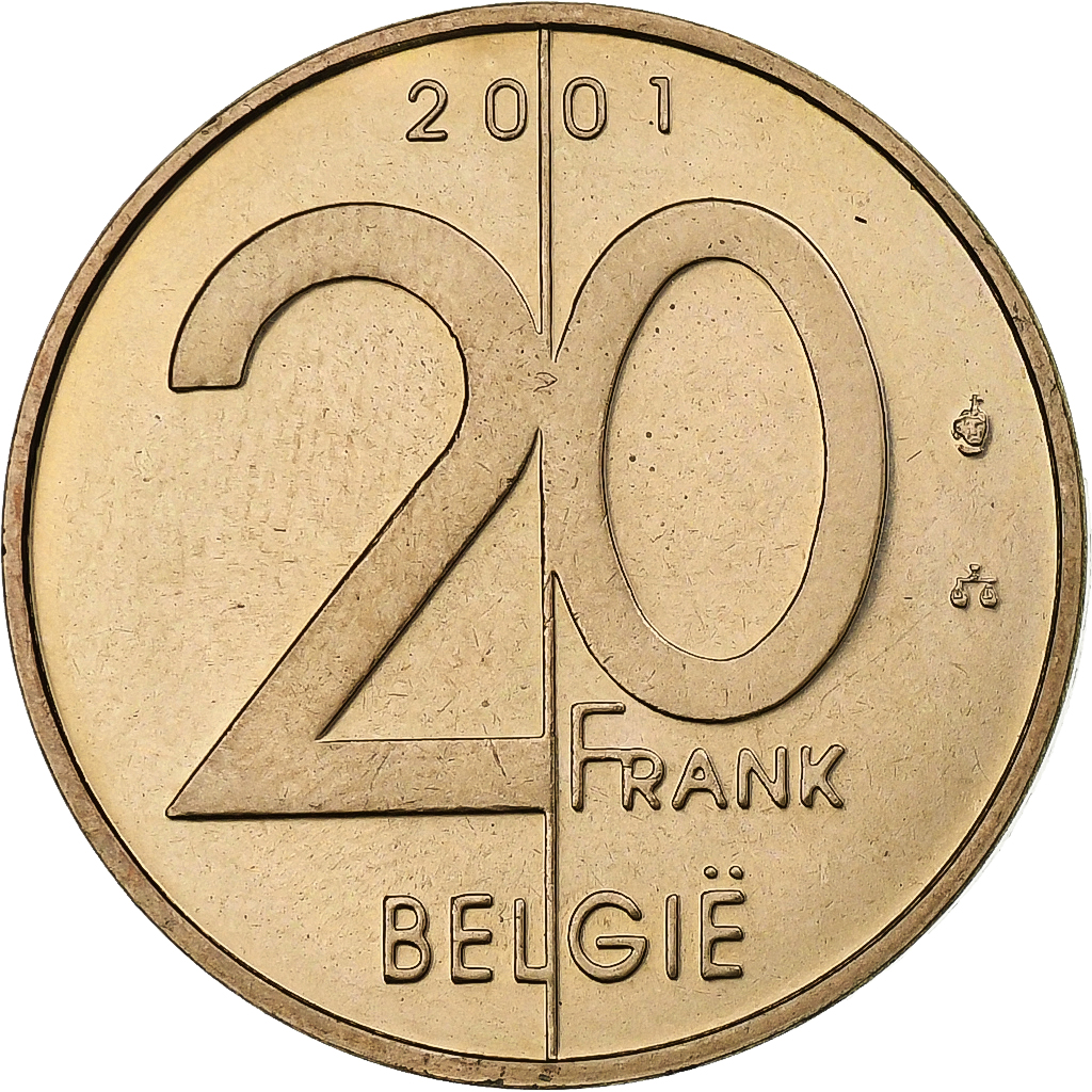 Belgium, Albert II, 20 Francs, 20 Frank, 2001, Brussels, Nickel-Bronze