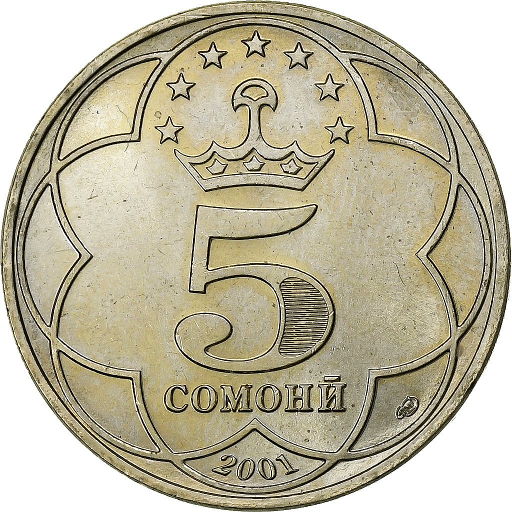 Tajikistan, 5 Somoni, 2001, St. Petersburg, Copper-Nickel-Zinc, , KM:9