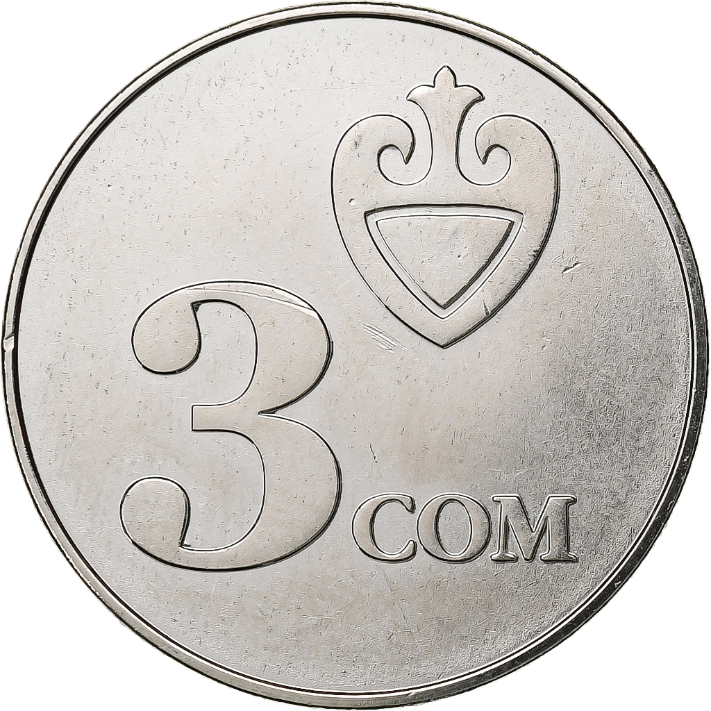 KYRGYZSTAN, 3 Som, 2008, Nickel plated steel, , KM:15