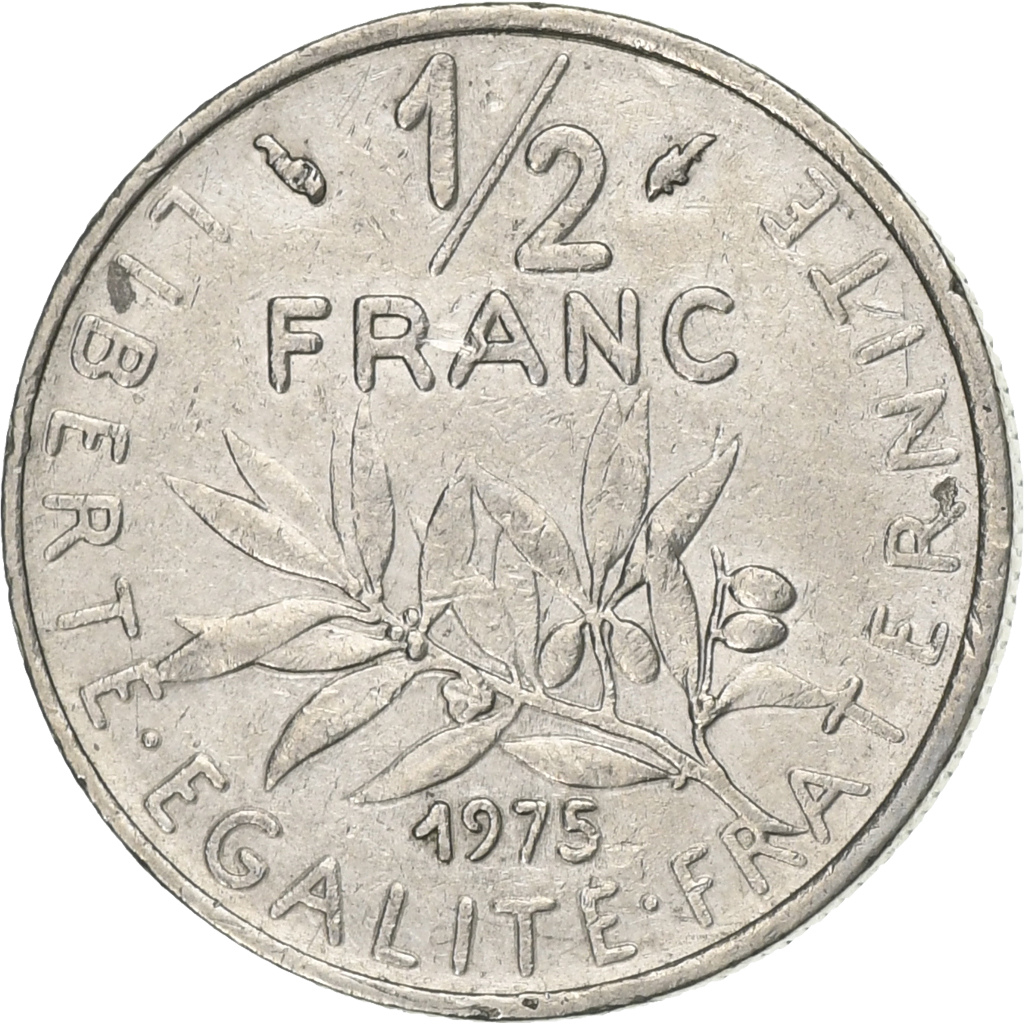 France, 1/2 Franc, Semeuse, 1975, Paris, Nickel, AU, Gadoury:429