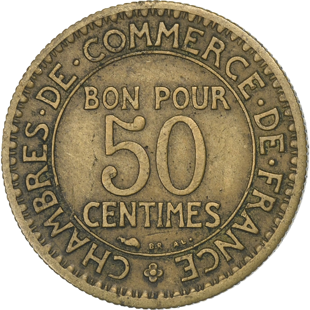 France, 50 Centimes, Chambre de commerce, 1928, Aluminum-Bronze, EF