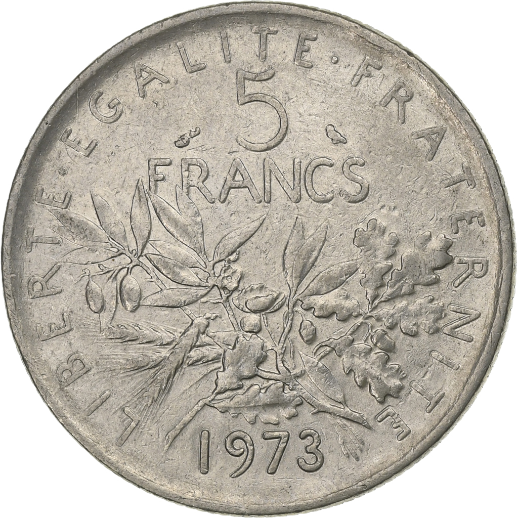 France, 5 Francs, Semeuse, 1973, Paris, Nickel Clad Copper-Nickel, 