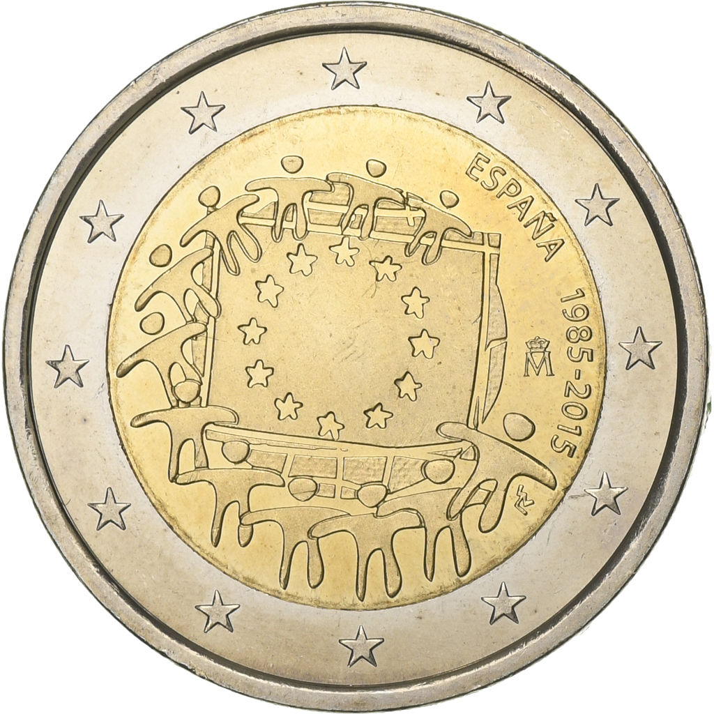 Spanien, 2 Euro, 30 ans   Drapeau européen, 2015, Bi-Metallic, UNZ, KM:New