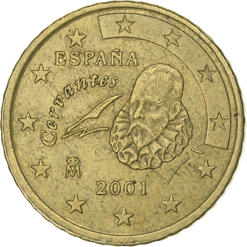 Spanien, 50 Euro Cent, 2001, SS, Messing, KM:1045