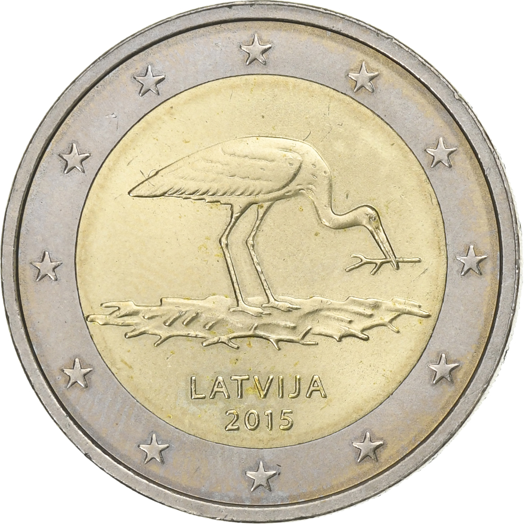 Latvia, 2 Euro, Cigogne, 2015, , Bi-Metallic