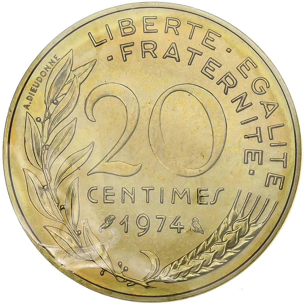 France, Marianne, 20 Centimes, 1974, Paris, série FDC, 