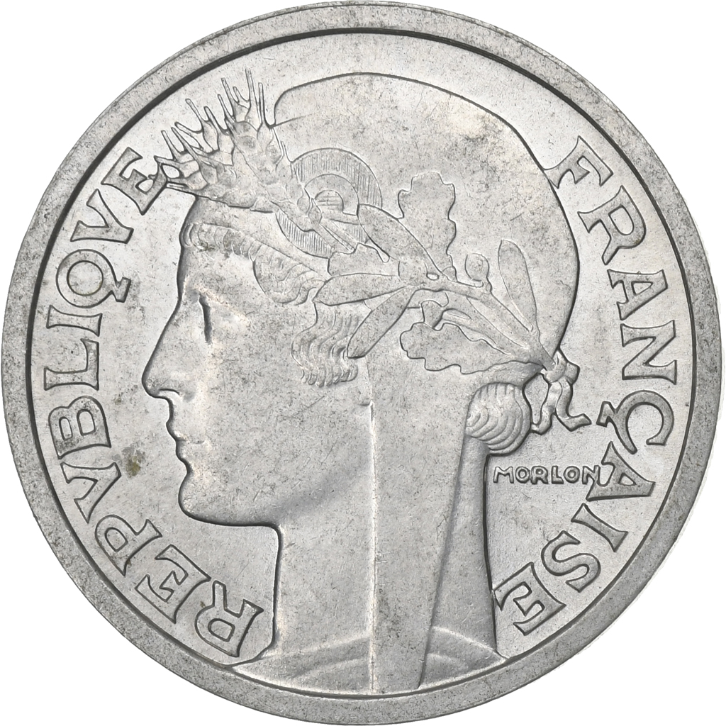 France, 2 Francs, Morlon, 1958, Paris, Aluminum, MS, Gadoury:538b, KM:886a.1