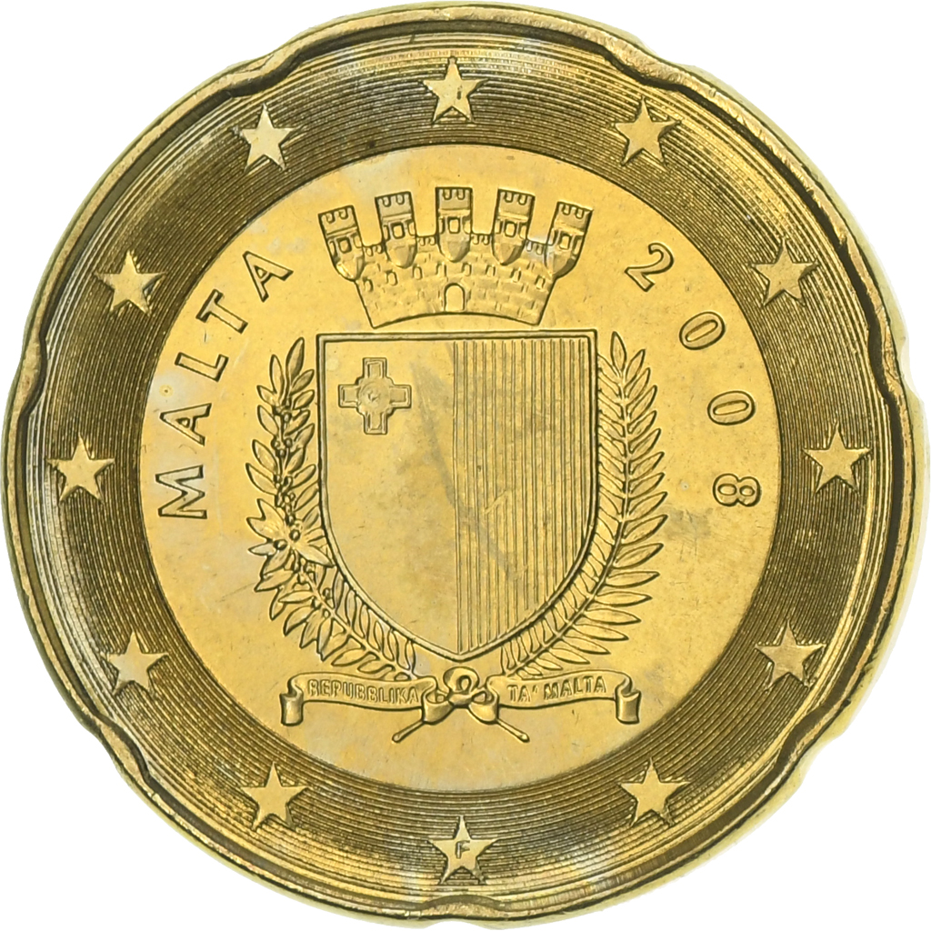 Malta, 20 Euro Cent, 2008, Paris, UNZ+, Messing, KM:129