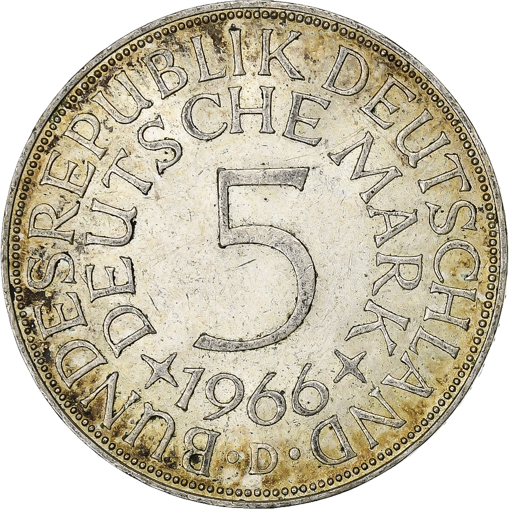GERMANY - FEDERAL REPUBLIC, 5 Mark, 1966, Munich, Silver, , KM:112.1