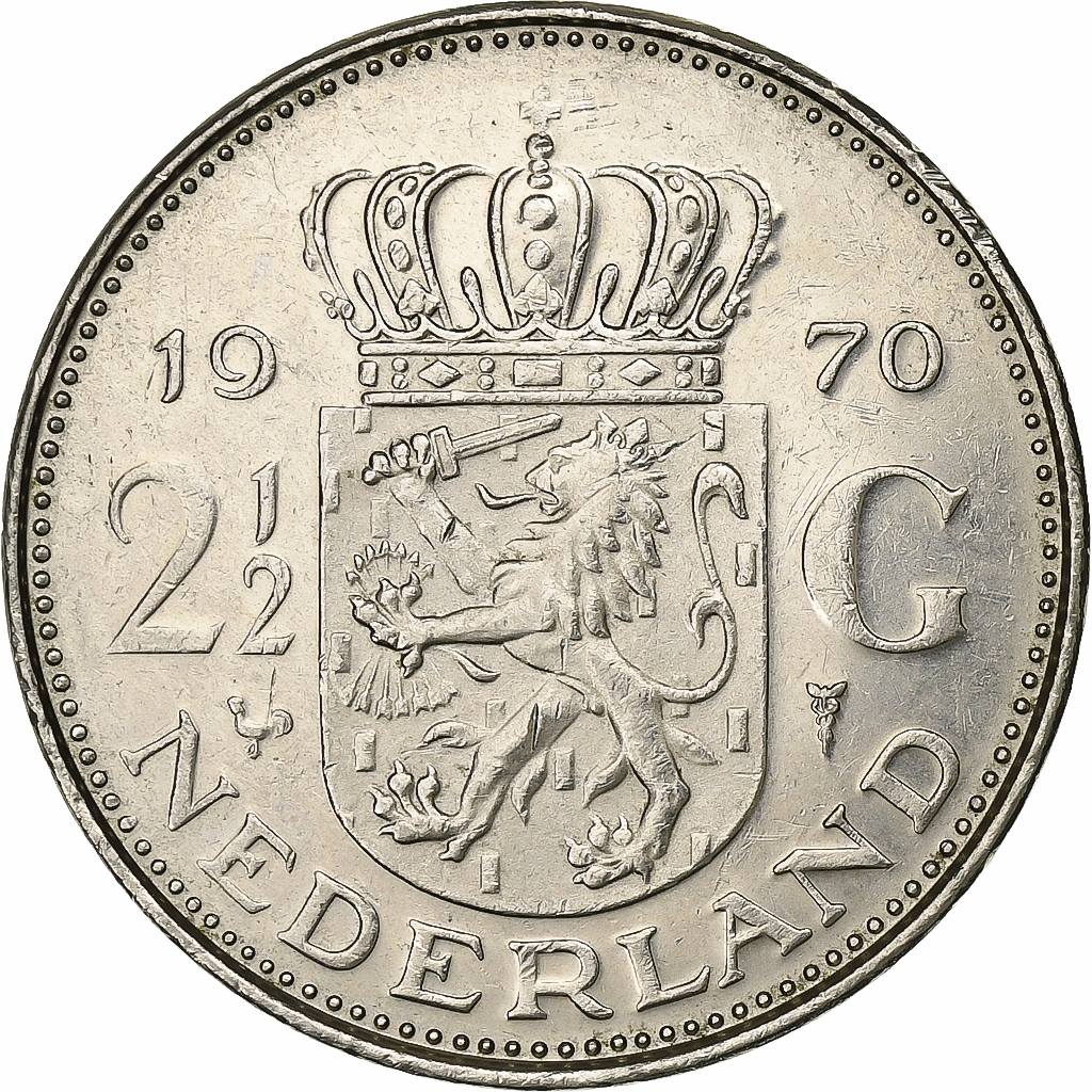 Netherlands, Juliana, 2-1/2 Gulden, 1970, Nickel, , KM:191