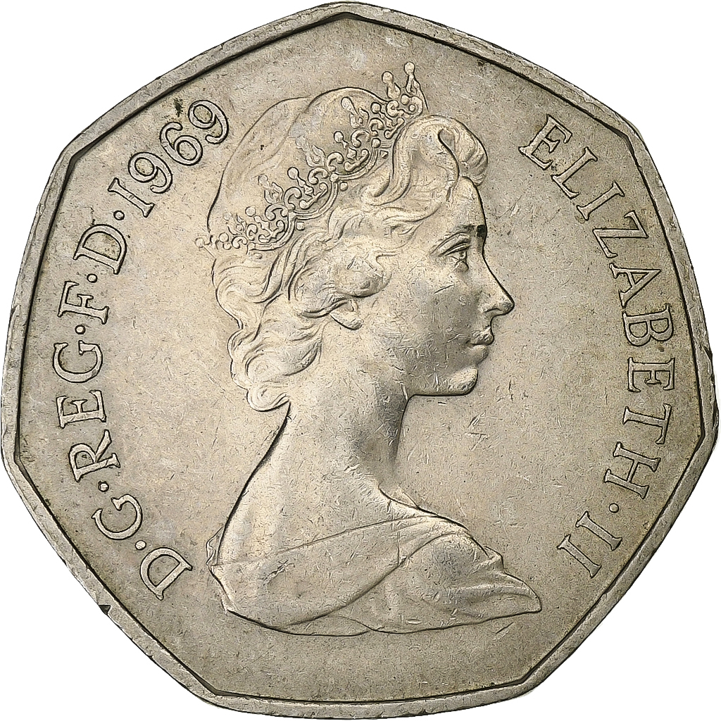 Great Britain, Elizabeth II, 50 New Pence, 1969, Copper-nickel, 