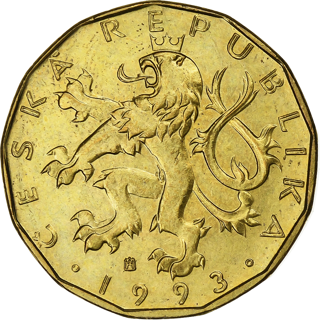 Czech Republic, 20 Korun, 1993, Brass plated steel, , KM:5