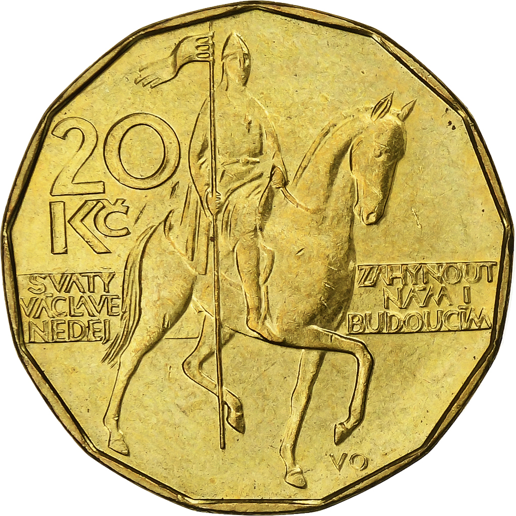 Czech Republic, 20 Korun, 1993, Brass plated steel, , KM:5