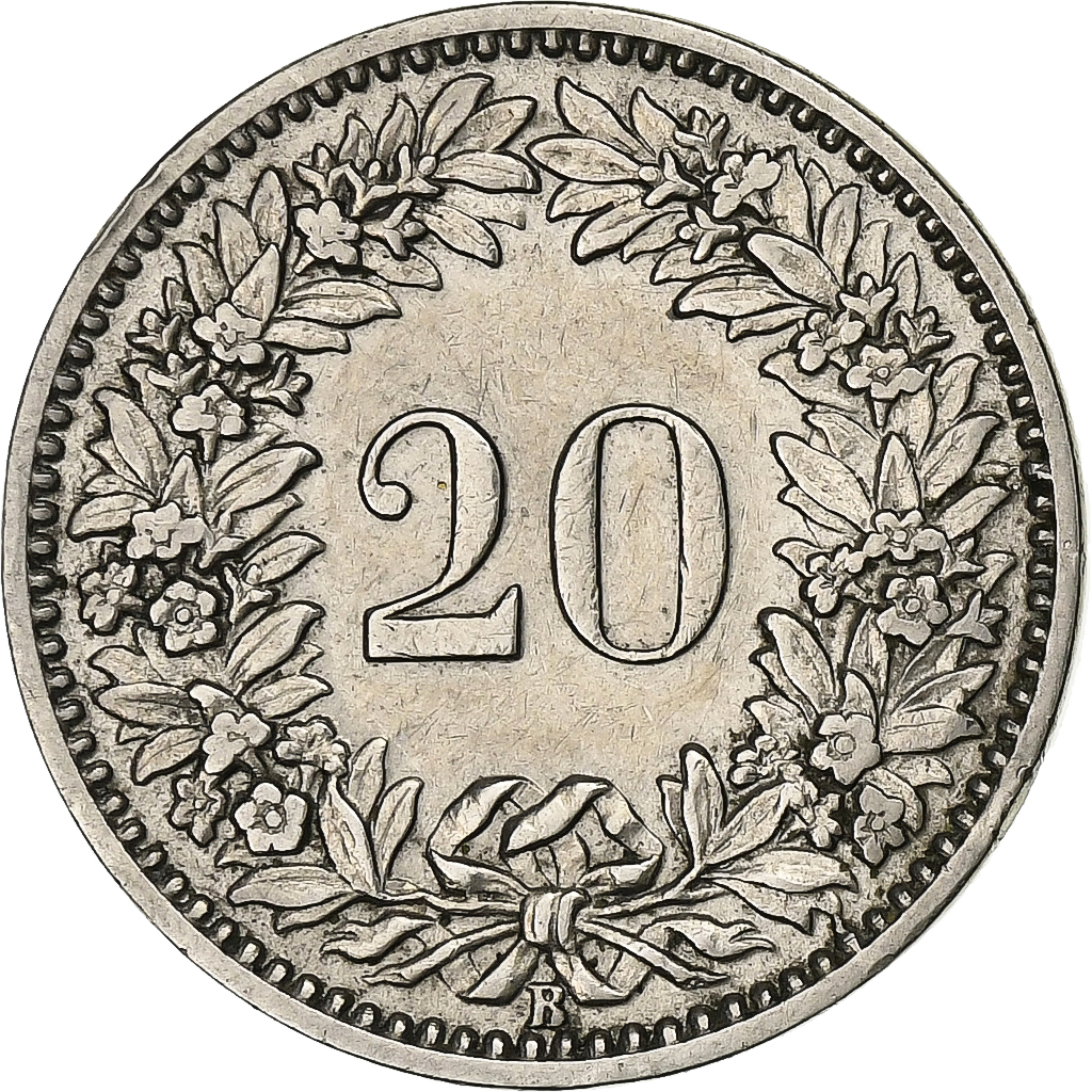 Switzerland, 20 Rappen, 1908, Bern, Nickel, , KM:29