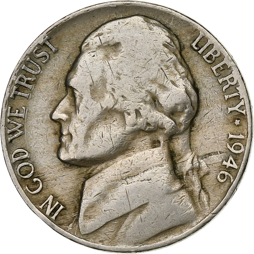 アメリカ1946年銀貨 1260563] United States, 5 Cents, Jefferson Nickel, 1946, U.S. Mint