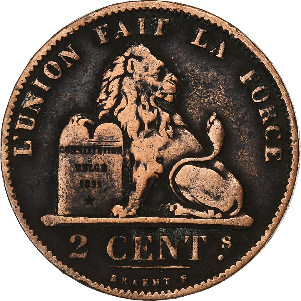 Belgium, Leopold II, 2 Centimes, 1876, Copper, , KM:35.1
