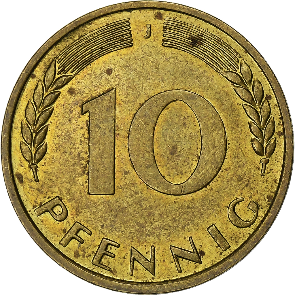 GERMANY - FEDERAL REPUBLIC, 10 Pfennig, 1969, Hambourg, Brass Clad Steel