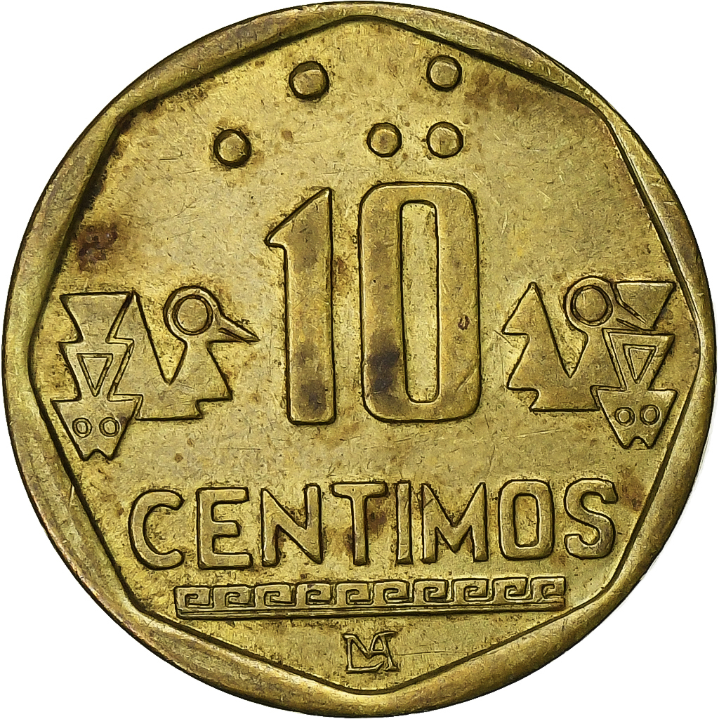 Peru, 10 Centimos, 1995, Brass, , KM:305.1
