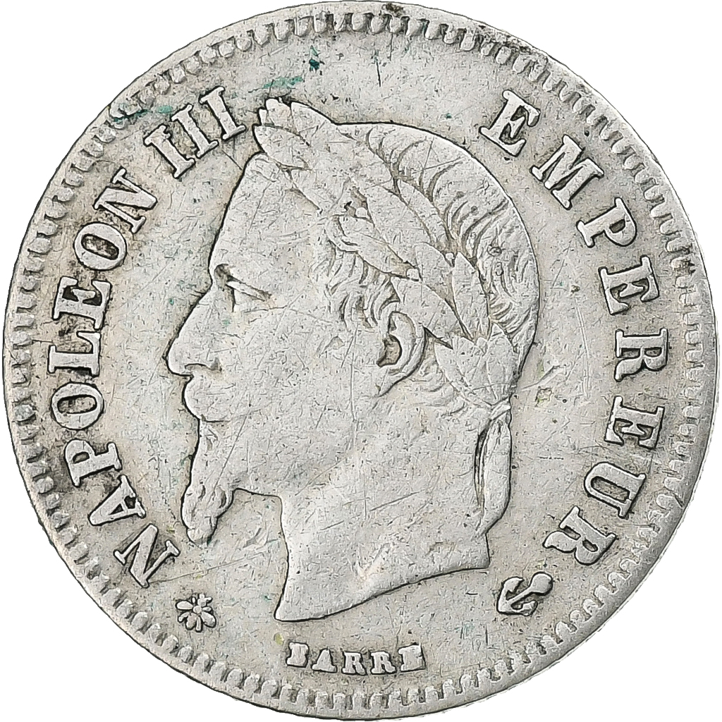 France, Napoleon III, 20 Centimes, Napoléon III, 1864, Paris, Silver